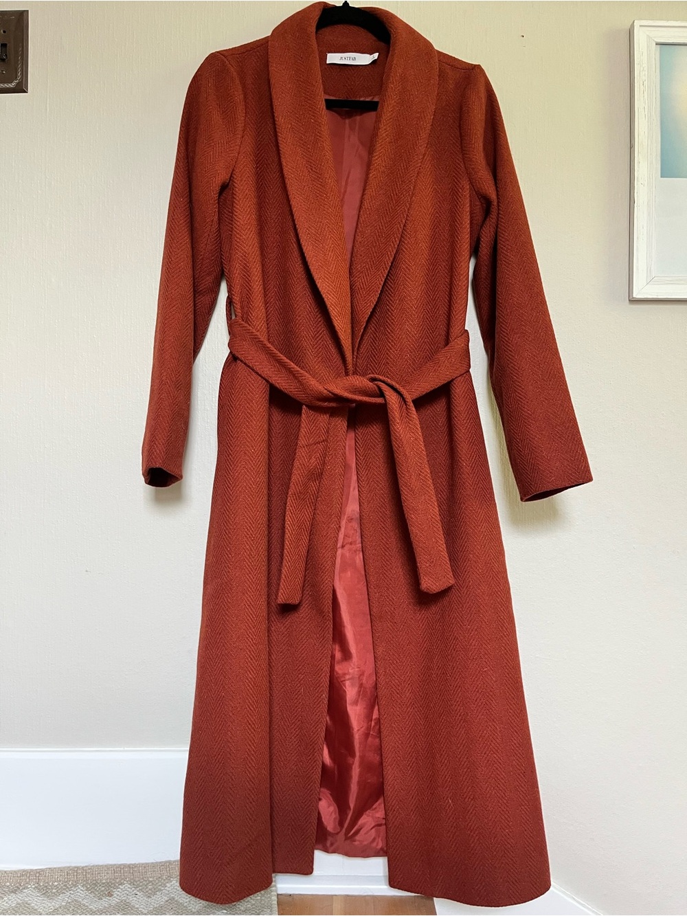 JustFab Rust Belted Long Coat